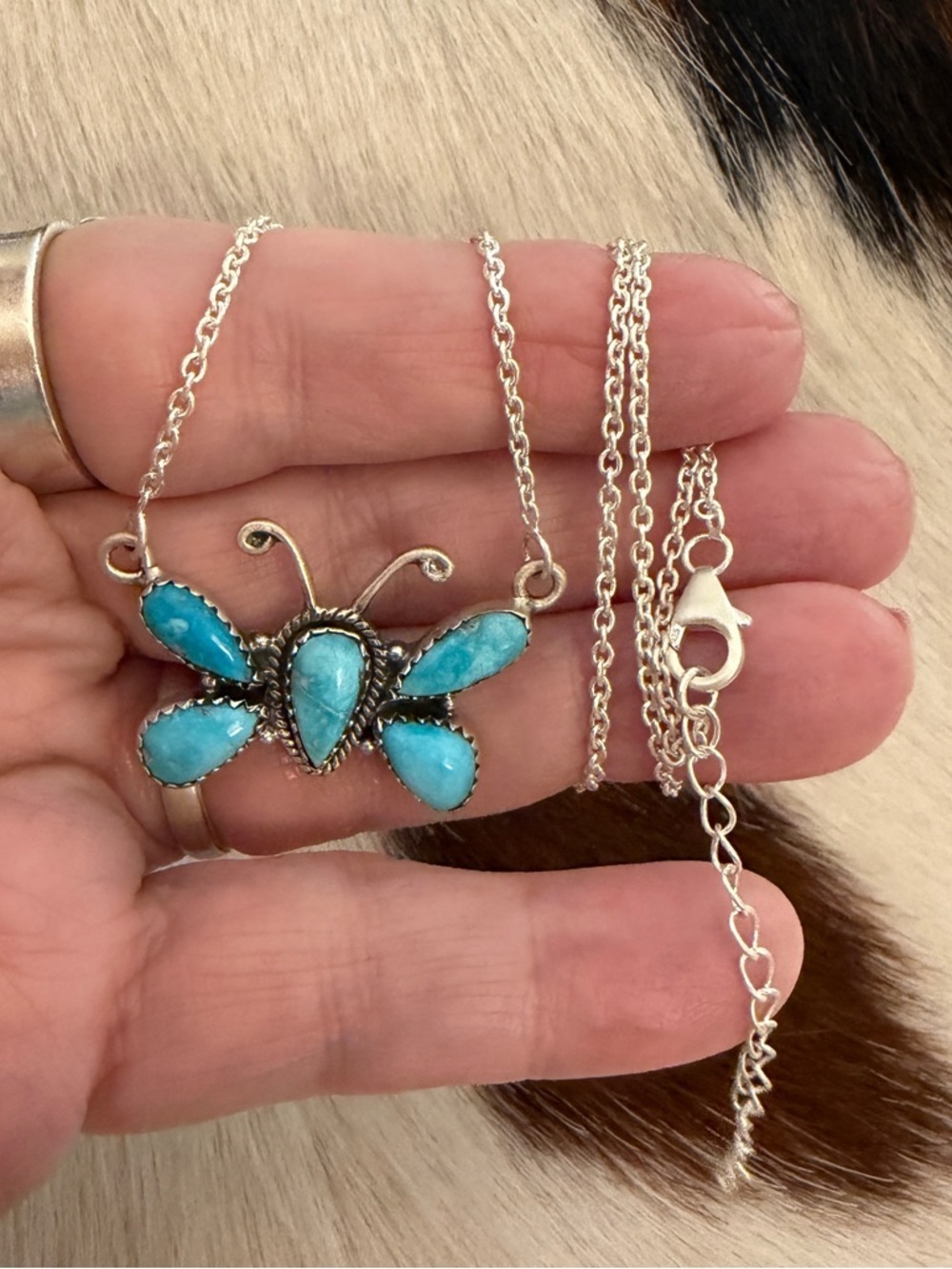 ❤️ Bluebird Turquoise 5 Stone Pendant Necklace Sterling 16+2” Adj 9Gm SRP $227
